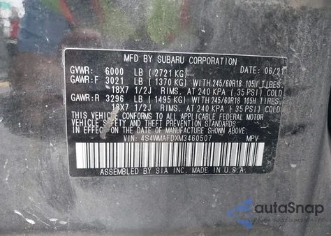 2021 Subaru Ascent Premium из США, поврежденный, VIN 4S4WMAFDXM3460507